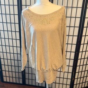 Carolyn Taylor Light Tan Blouse with Studded Neckline